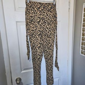 Cheetah print belted linen pants
